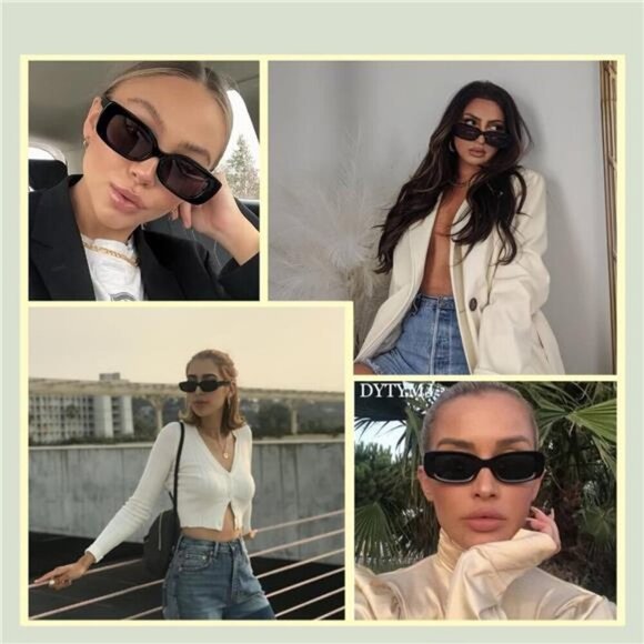 Y2K Rectangle Sunglasses Women Men Retro 90s Square Frame UV400 Trendy Shades - Picture 3 of 7